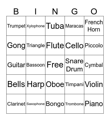 Instruments Bingo Card