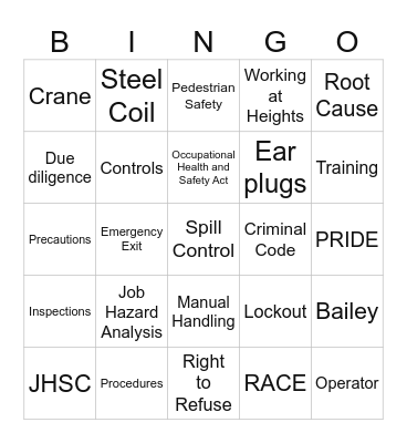 HEALTH & SAFETY BINGO Card