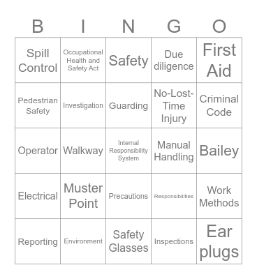 HEALTH & SAFETY Bingo Card