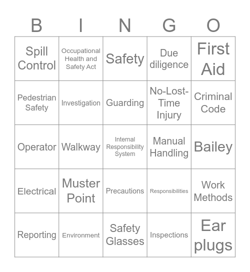 HEALTH & SAFETY Bingo Card