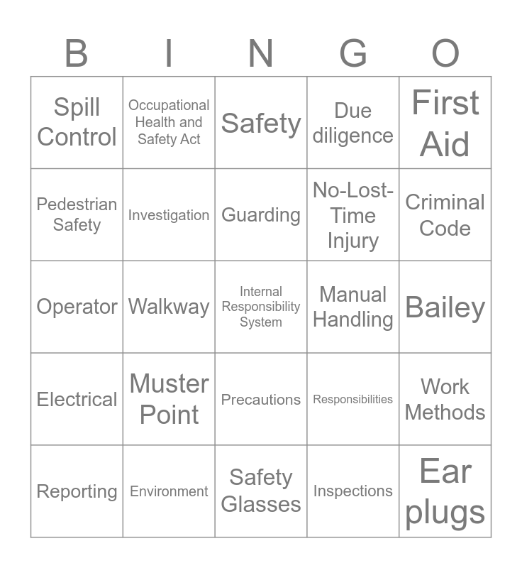 HEALTH & SAFETY Bingo Card