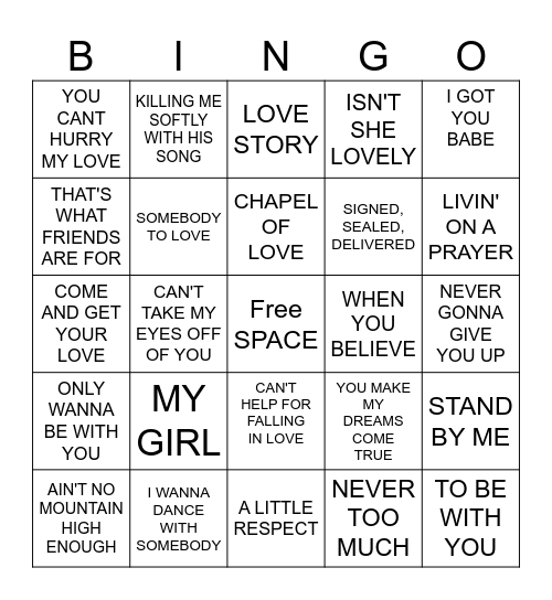 MUSIC Bingo Card