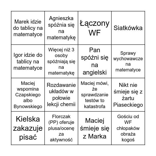 Czwartek Ang Gr 2 (Ju) Bingo Card