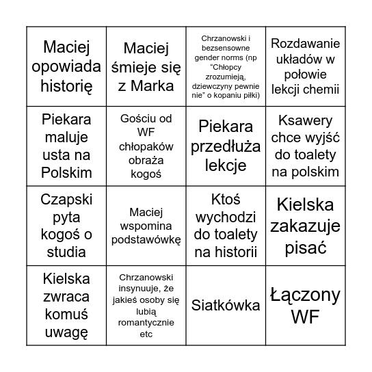 Piątek Bingo Card