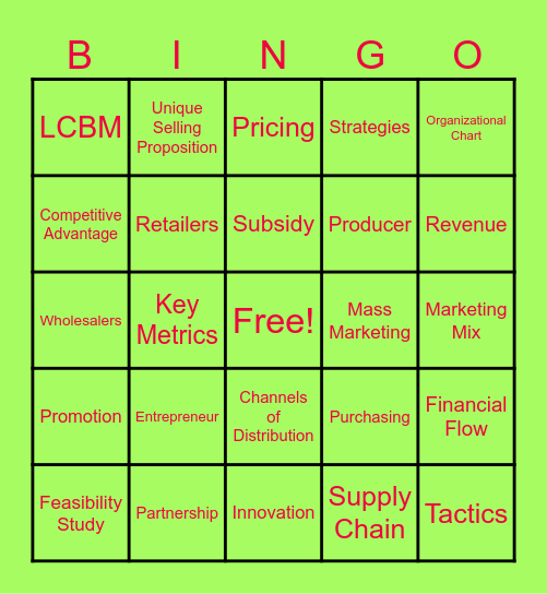 Entrepreneurship I HOLIDAY BINGO Card