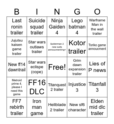Peak Bingo Card