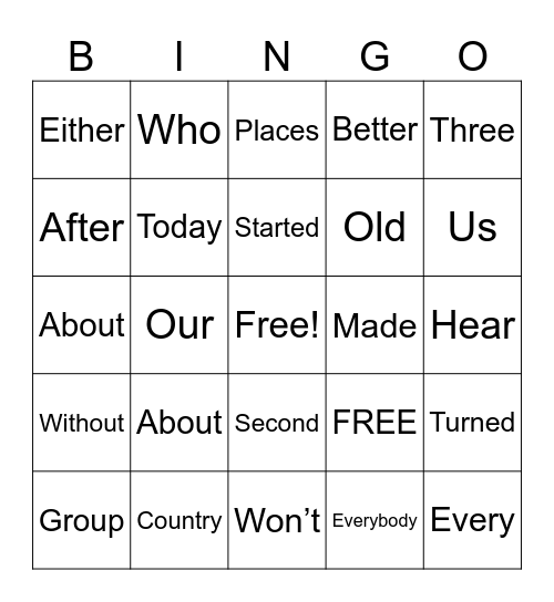 Second Grade-Block 3 Bingo Card