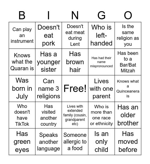 Celebrating Differences...             Find Someone Who Bingo Card