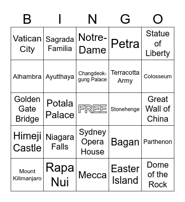 World Wonders Bingo Card