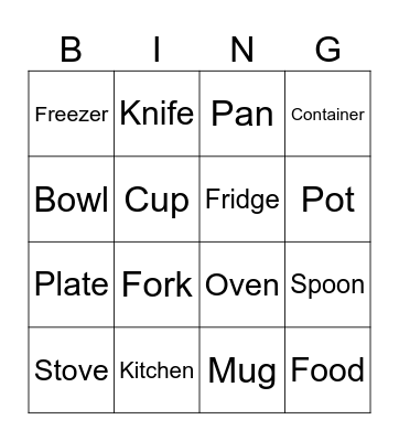 Kitchen Item Bingo Card