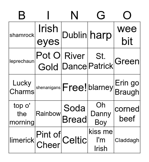 St. Patrick's Day Bingo Card