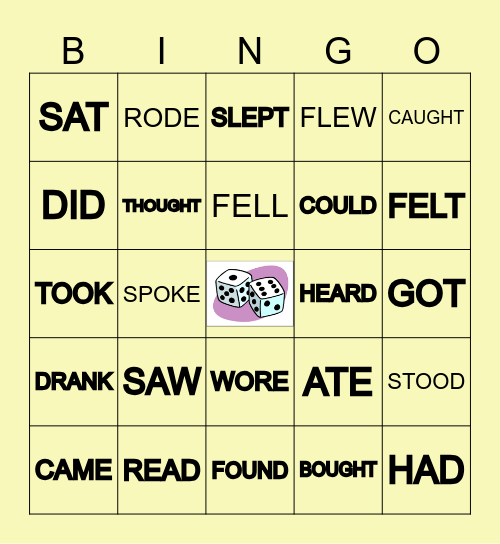 Regular and Irregular Verbs in the Past Bingo Card