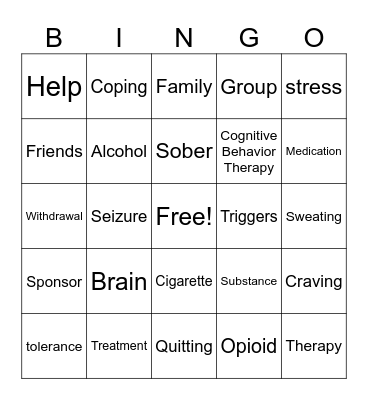 Substance Abuse Bingo Card