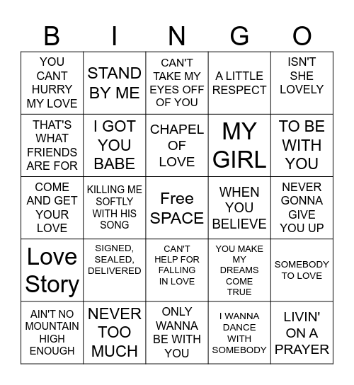 MUSIC Bingo Card