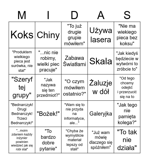 MIDAS Bingo Card