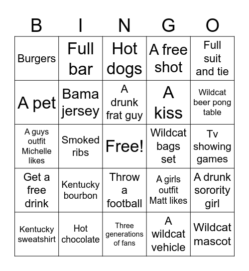 Wildcat Tailgate Bingo Card