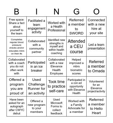2023 Health Coach Bingo Card