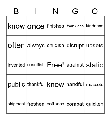 Unit 5 Bingo Card