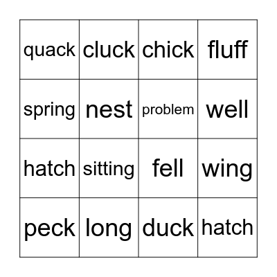 Duck Chick Bingo Card