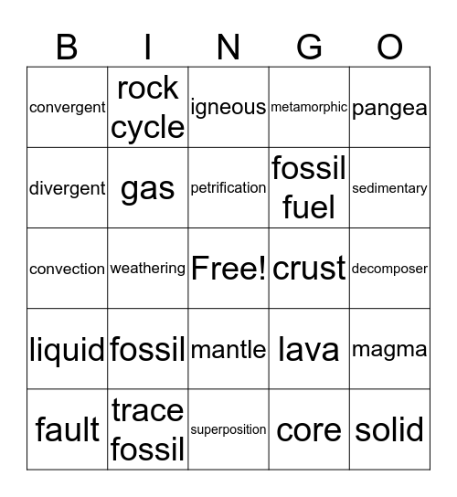 fossils Bingo Card