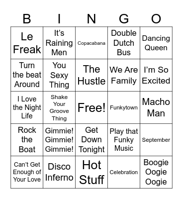 3. Disco Songs (Reg) Bingo Card