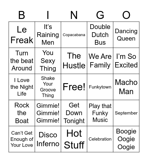 3. Disco Songs (Reg) Bingo Card