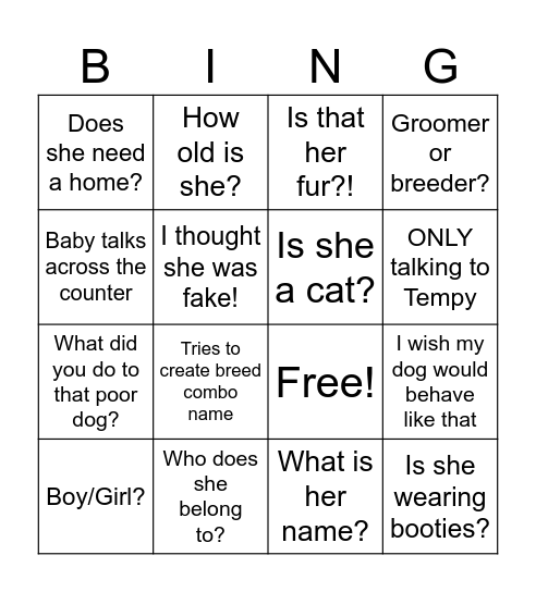 Tempy BINGO Card