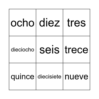 Numeros 1 - 20 Bingo Card