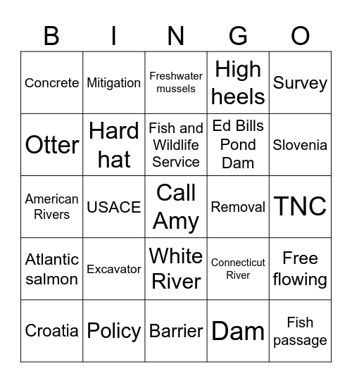 Celebrating Amy and Free Rivers! Bingo Card