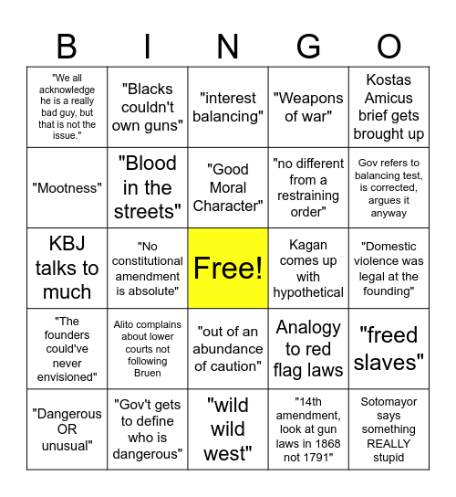 Rahimi Oral Argument Bingo Card