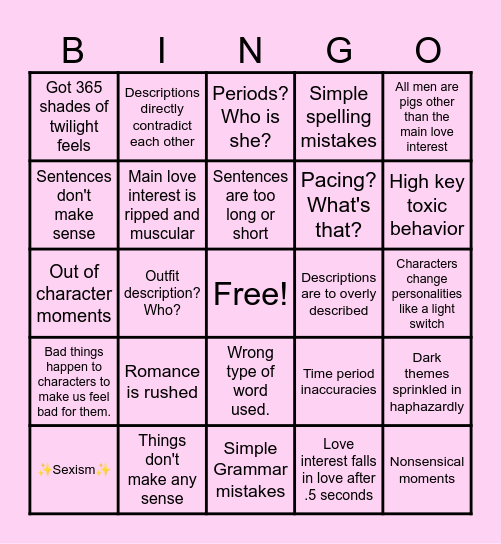Bad Shipping Fanfic Bingo Card