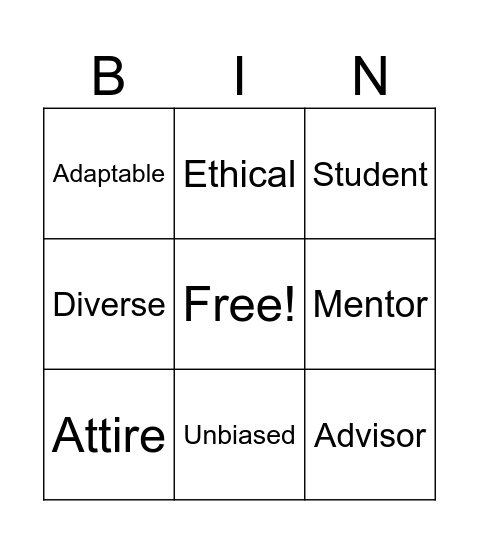 Professionalism and Ethics Bingo Card