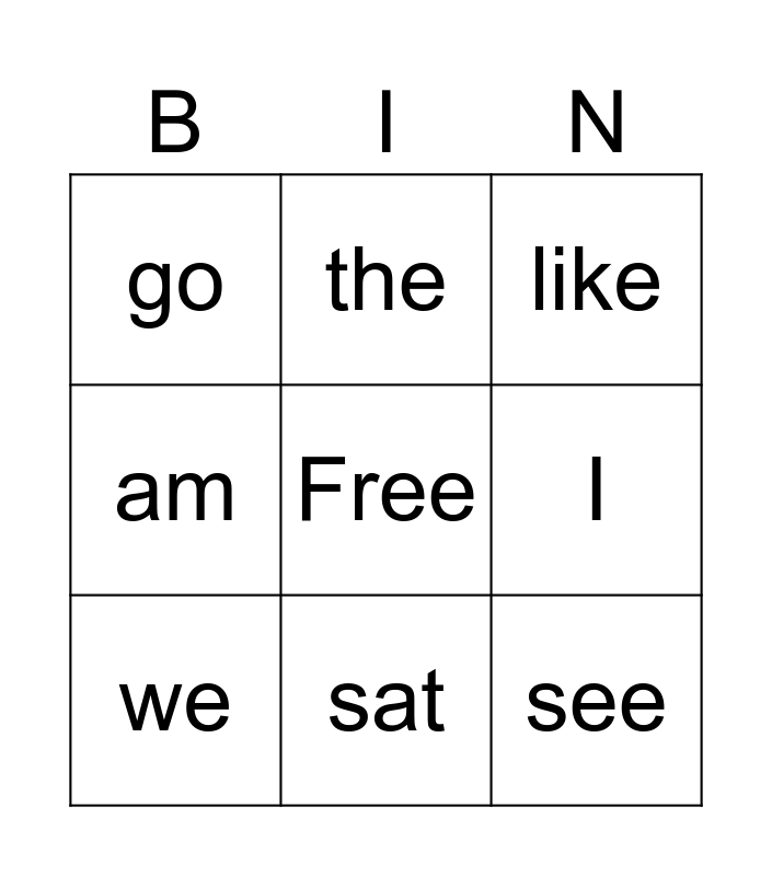 Sight Word Bingo Unit 2 Bingo Card