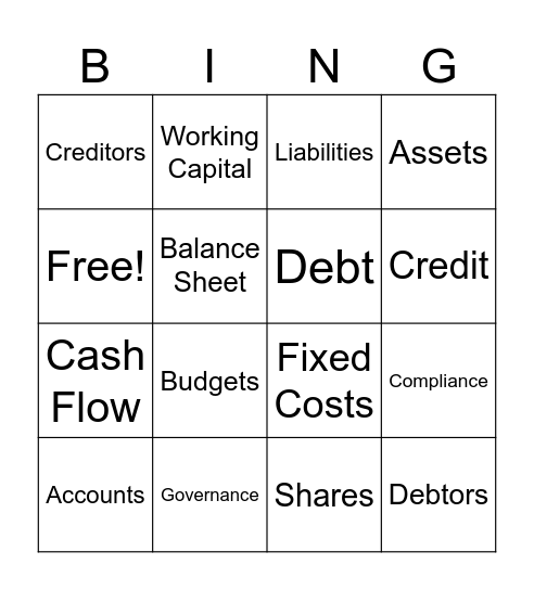 Finance Terminology Bingo Card