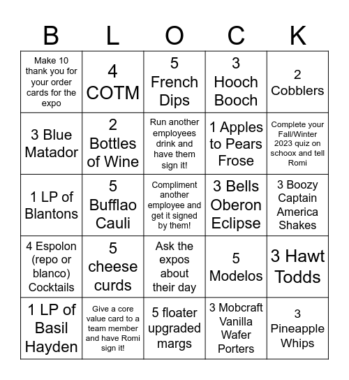 Wild Ticket BLOCK-O Bingo Card