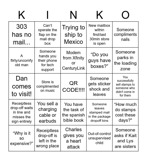 Hot Mess Express "KINKO" Bingo Card