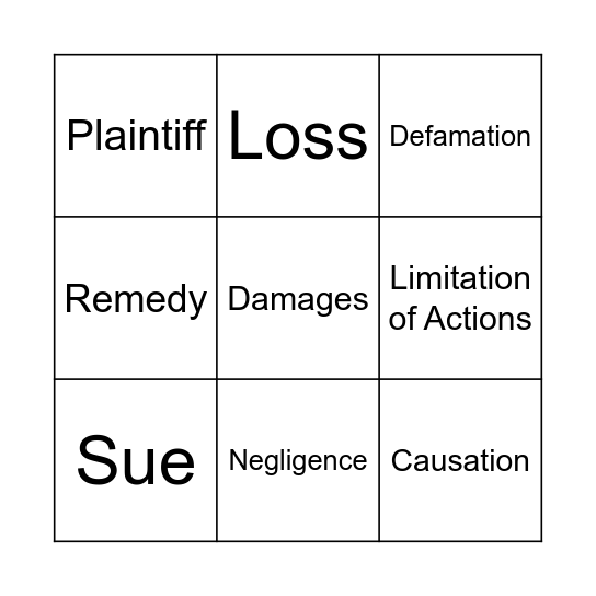 Civil Law Bingo Card