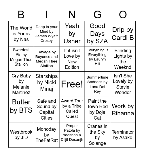 Music Bingo Card