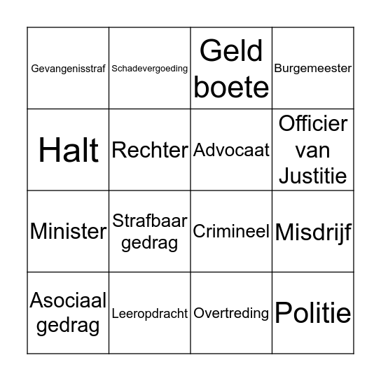criminaliteit Bingo Card