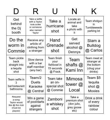 TAYLOR'S 25TH BDAY Bingo Card
