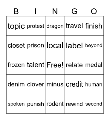 tiger-camel higher level Bingo Card