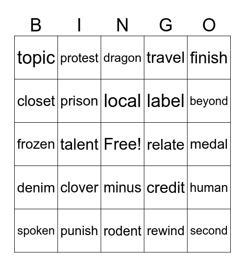 tiger-camel higher level Bingo Card