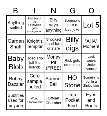 Curse of Oak Island Bingo Card