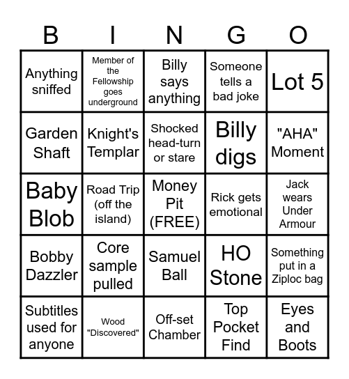 Curse of Oak Island Bingo Card