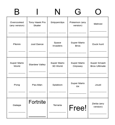 Find Someone Who Has Played: Bingo Card