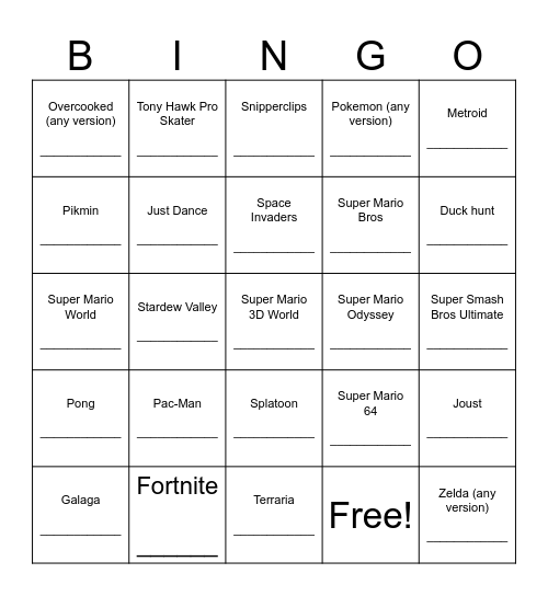 Find Someone Who Has Played: Bingo Card