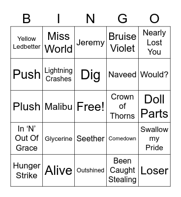 Grunge Bingo Card
