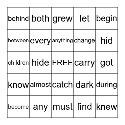 Sight Words Bingo Card