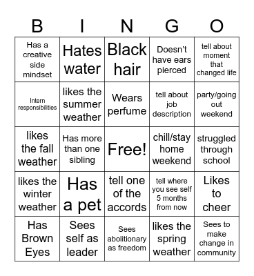 Get to know! Bingo Card