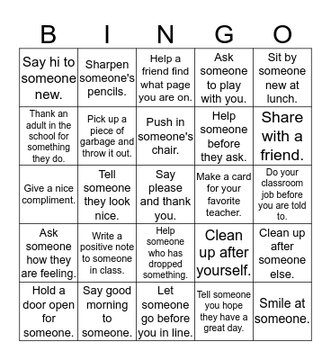 Random Acts of Kindness Board Bingo Card